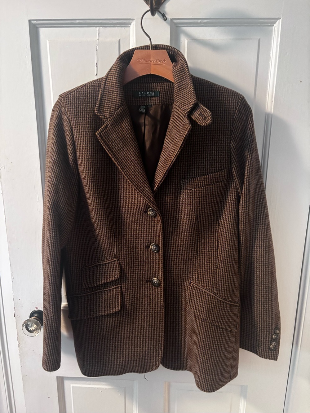 Lauren Ralph Lauren Brown Houndstooth Wool-Blend Blazer